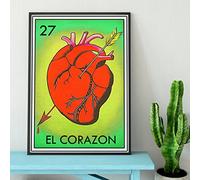 AXHNG Poster vintage Loteria El Corazon in metallo e alluminio, 30,5 x 40,6 cm, decorazione da parete