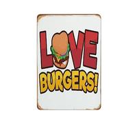 AXHNG Poster vintage Love Burgers! Novità Mom Mother Cook Food Foodie Mancave Poster metallo alluminio latta 20,3 x 30,5 cm decorazione da parete