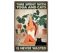 AXHNG Poster vintage Time Spent Yoga and Cats is Never Wasted Yoga and Cats Yoga and Cats Yoga and Cats Yoga and Cats per il bagno, in alluminio, decorazione da parete 20 x 15 cm