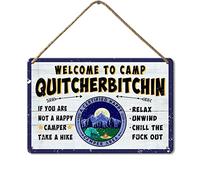 AXHNG Vintage Welcome to Camp Quitcherbitchin Camper Camping Rv Inside Travel Trailers Happy Poster Metallo Alluminio Stagno Targa 20 x 15 cm Decorazione da Parete