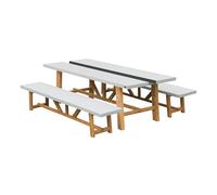 AXI Aaron Tavolo e Sedie da Giardino, 2 Panche Individuali, Bianco/Marrone | Tavolo da giardino con sedie/Salottino da Esterno aspetto pietra calcarea e legno di acacia | Set da pranzo per esterni