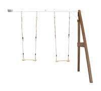 AXI Altalena doppia in legno in bianco e marrone | Altalena con montaggio a muro per bambini con sedili in legno per altalena | Altalena doppia a muro per giardino / esterno