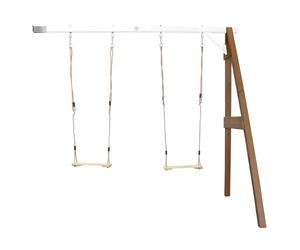 AXI Altalena doppia in legno in bianco e marrone | Altalena con montaggio a muro per bambini con sedili in legno per altalena | Altalena doppia a muro per giardino / esterno