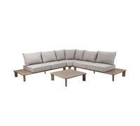 AXI Avery Divano Angolare da Esterno con tavolini in legno/beige - Divano da esterno con tavolo | Divanetto Giardino / Divanetto da Terrazzo in alluminio verniciato a polvere | 5 persone
