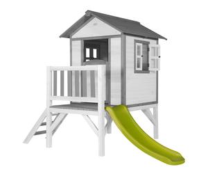 AXI Beach Lodge XL Casa Bambini con pavimento e scivolo verde | Casa da gioco per giardino / esterno in grigio e bianco in legno FSC | Parco giochi per bambini