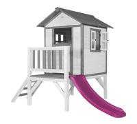 AXI Beach Lodge XL Casetta bianca con scivolo viola | Casa per bambini su palafitte con veranda in legno FSC | Parco giochi per il giardino