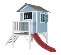 AXI Beach Lodge XL Casetta blu con scivolo rosso | Casa per bambini su palafitte con veranda in legno FSC | Parco giochi per il giardino