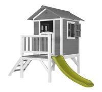 AXI Beach Lodge XL Casetta per giochi grigia con scivolo verde lime | Casa per bambini su palafitte con veranda in legno FSC | Parco giochi per il giardino