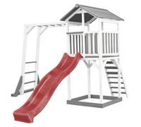 AXI Beach Tower parco giochi in legno in grigio e bianco | Torre di gioco con sabbiera, struttura di arrampicata e scivolo rosso | Casa per bambini su palafitte per il giardino