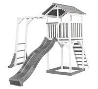 AXI Beach Tower parco giochi in legno in grigio e bianco | Torre di gioco con sabbiera, struttura per arrampicarsi e scivolo grigio | Casa per bambini su palafitte per il giardino