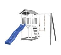 AXI Beach Tower Parco giochi in legno in grigio e bianco | Torre di gioco per bambini con sabbiera, altalena e scivolo blu | Casa per bambini su palafitte per il giardino