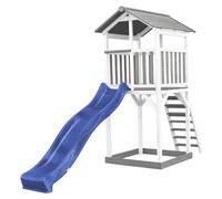 AXI Beach Tower Parco giochi in legno in grigio e bianco | Torre di gioco per bambini con sabbiera e scivolo blu | Casa per bambini su palafitte per il giardino