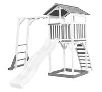 AXI Beach Tower parco giochi in legno in grigio e bianco | Torre di gioco per bambini con sabbiera, struttura per arrampicarsi e scivolo bianco | Casa per bambini su palafitte per il giardino