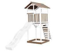 AXI Beach Tower parco giochi in legno in marrone e bianco | Torre di gioco per bambini con sabbiera e scivolo bianco | Casa per bambini su palafitte per il giardino