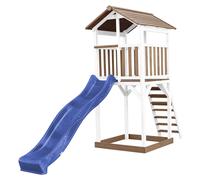 AXI Beach Tower parco giochi in legno in marrone e bianco | Torre di gioco per bambini con sabbiera e scivolo blu | Casa per bambini su palafitte per il giardino
