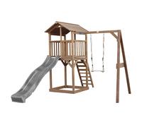 AXI Beach Tower parco giochi in legno in marrone | Torre di gioco con sabbiera, altalena e scivolo grigio | Casa per bambini su palafitte per il giardino