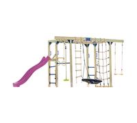 AXI Boris Struttura per arrampicata in legno con scivolo viola | Struttura per arrampicata attrezzata per bambini con diverse altalene, trapezio, reti per arrampicata e barre parallele