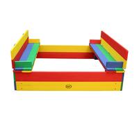 AXI Ella Sabbiera di legno FSC con panche e coperchio | Sabbiera per bambini nei colori dell'arcobaleno | 100 x 95 cm