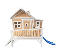AXI Emma Casetta con pavimento e scivolo blu | Casa da gioco per giardino / esterno in marrone e bianco di legno FSC | Parco giochi per bambini