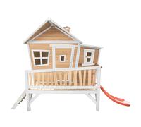 AXI Emma Casetta con pavimento e scivolo rosso | Casa da gioco per giardino / esterno in marrone e bianco di legno FSC | Parco giochi per bambini