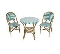 AXI Jacqueline Set da bistrot 3 pezzi verde/bianco | 2 sedie e tavolo, rattan, design vintage | Per balcone, look naturale, per ogni giardino o balcone