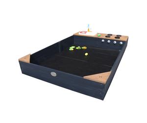 AXI Kelly Sabbiera in legno con cucina gioco incl lavandino e accessori | Sabbiera per bambini con copertura del terreno e copertura protettiva in antracite e marrone | 180 x 115 cm