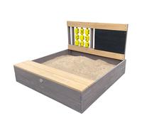 AXI | Kitty - Sabbiera con panchina, tappetino per pavimento | Sabbiera con spazio di archiviazione e coperchio Grigio, Marrone | Sabbiera in legno | Facile da costruire, conservare | Da 3 anni