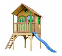 AXI Laura Casa Bambini con paviment e scivolo blu | Casetta da giardino/all'aperto in marrone e verde in legno FSC | Parco giochi per bambini