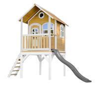 AXI Laura Casa Bambini con pavimento e scivolo grigio | Casetta da gioco per giardino / esterno in marrone e bianca in legno FSC | Parco giochi per bambini