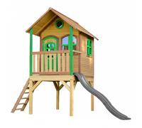 AXI Laura Casa Bambini con pavimento e scivolo grigio | Casetta da gioco per giardino / esterno in marrone e verde in legno FSC | Parco giochi per bambini