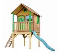 AXI Laura Casa Bambini con pavimento e scivolo verde | Casetta da gioco per giardino / esterno in marrone e verde in legno FSC | Parco giochi per bambini