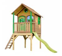 AXI Laura Casa Bambini con pavimento e scivolo verde limone | Casetta da gioco per giardino / esterno in marrone e verde in legno FSC | Parco giochi per bambini