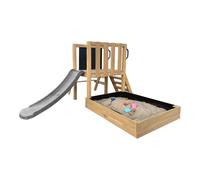 AXI Leah Torre gioco Mini per bambini in legno, scivolo grigio | Casetta da gioco compatta per giardino / sabbiera, cucina da gioco e lavagna | Giochi in legno da esterno