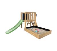AXI Leah Torre gioco Mini per bambini in legno, scivolo verde | Casetta da gioco compatta per giardino / sabbiera, cucina da gioco e lavagna | Giochi in legno da esterno