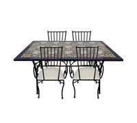 AXI Leonie Set Bistrot da Balcone, 4 Sedie 1 Tavolo, Tavolo e Sedia Giardino, Veranda Mosaico Blu Mediterraneo - Per Esterno/Balcone/Terrazza