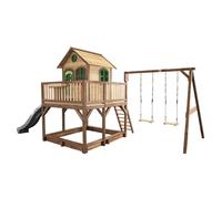 AXI Liam Casetta con pavimento, sabbiera, altalena a nido e scivolo grigio | Casa da gioco per giardino / esterno in marrone e verde in legno FSC | Parco giochi per bambini