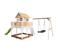 AXI Liam Casetta con pavimento, sabbiera, altalena a nido e scivolo verde lime | Casa da gioco per giardino / esterno in marrone e bianco da legno FSC | Parco giochi per bambini