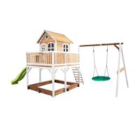 AXI Liam Casetta con pavimento, sabbiera, altalena a nido e scivolo verde lime | Casa da gioco per giardino / esterno in marrone e bianco da legno FSC | Parco giochi per bambini