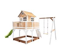 AXI Liam Casetta con pavimento, sabbiera, altalena singola e scivolo verde lime | Casa da gioco per giardino / esterno in marrone e bianco da legno FSC | Parco giochi per parco giochi per bambini
