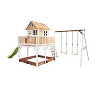 AXI Liam Casetta con pavimento, sabbiera, doppia altalena e scivolo verde lime | Casa da gioco per giardino / esterno in marrone e bianco da legno FSC | Parco giochi per bambini
