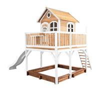 AXI Liam Casetta con pavimento, sabbiera e scivolo bianco | Casa da gioco per giardino / esterno in marrone e bianco in legno FSC | Parco giochi per bambini