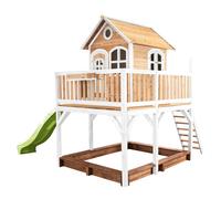 AXI Liam Casetta con pavimento, sabbiera e scivolo verde lime | Casa da gioco per giardino / esterno in marrone e bianco in legno FSC | Parco giochi per bambini