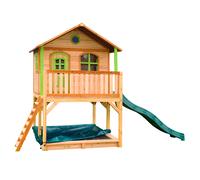 AXI Marc Casa Bambini con pavimento, sabbiera e scivolo verde | Casetta da gioco per giardino / esterno in legno FSC marrone e verde | Torre di gioco per bambini