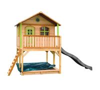AXI Marc Casetta con pavimento, sabbiera e scivolo grigio | Casa da gioco per giardino / esterno in marrone & verde di legno FSC | Parco giochi per bambini