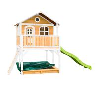 AXI Marc Casetta con pavimento, sabbiera e scivolo verde lime | Casa da gioco per giardino / esterno in marrone e bianco in legno FSC | Parco giochi per bambini
