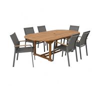 AXI Marzi/Alva Set da giardino, 7 pezzi per 6 persone | Set da pranzo in teak con tavolo da giardino ovale allungabile | Con 6 sedie con struttura in alluminio e seduta a rete | Per esterni