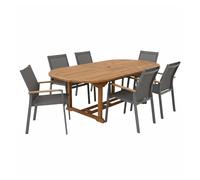 AXI Marzi/Alva Set da giardino, 7 pezzi per 6 persone | Set da pranzo in teak con tavolo da giardino ovale allungabile | Con 6 sedie con struttura in alluminio e seduta a rete | Per esterni