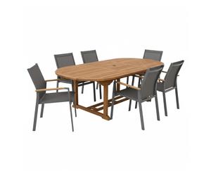 AXI Marzi/Alva Set da giardino, 7 pezzi per 6 persone | Set da pranzo in teak con tavolo da giardino ovale allungabile | Con 6 sedie con struttura in alluminio e seduta a rete | Per esterni