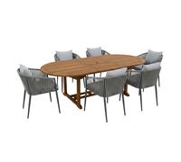 AXI Marzi/Faye Set da giardino, 7 pezzi per 6 persone - Antracite | Set da pranzo in teak con tavolo da giardino ovale allungabile | Con 6 sedie da giardino, cuscini di seduta in olefina inclusi