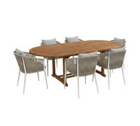 AXI Marzi/Faye Set da giardino, 7 pezzi per 6 persone - Beige | Set da pranzo in teak con tavolo da giardino ovale allungabile | Con 6 sedie da giardino, cuscini di seduta in olefina inclusi